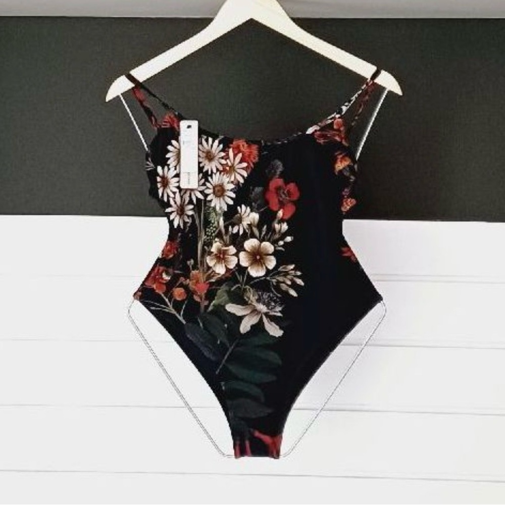 Osklen Black Floral One-Piece Swimsuit NWT
